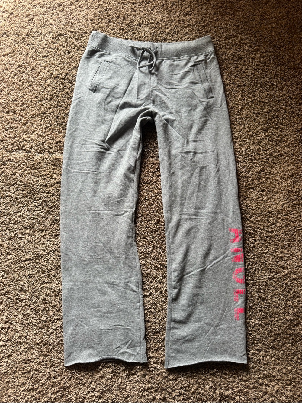 Victoria's Secret Gray Sweatpants with Pink Logo Print